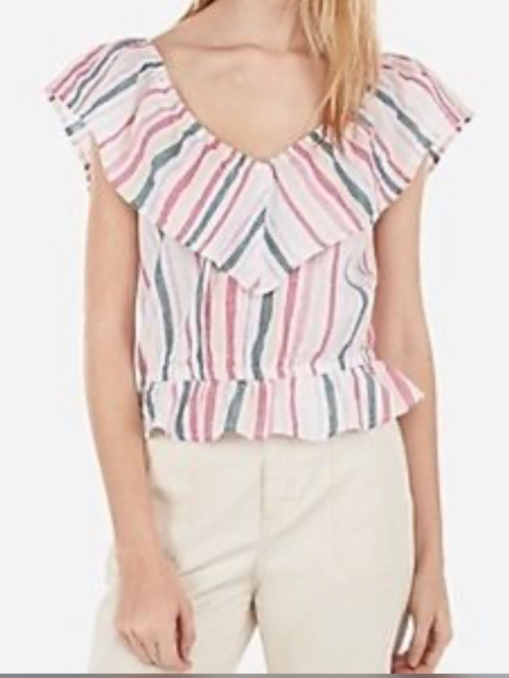 NWOT Express  Striped Ruffle V-Neck Women's peplum top
